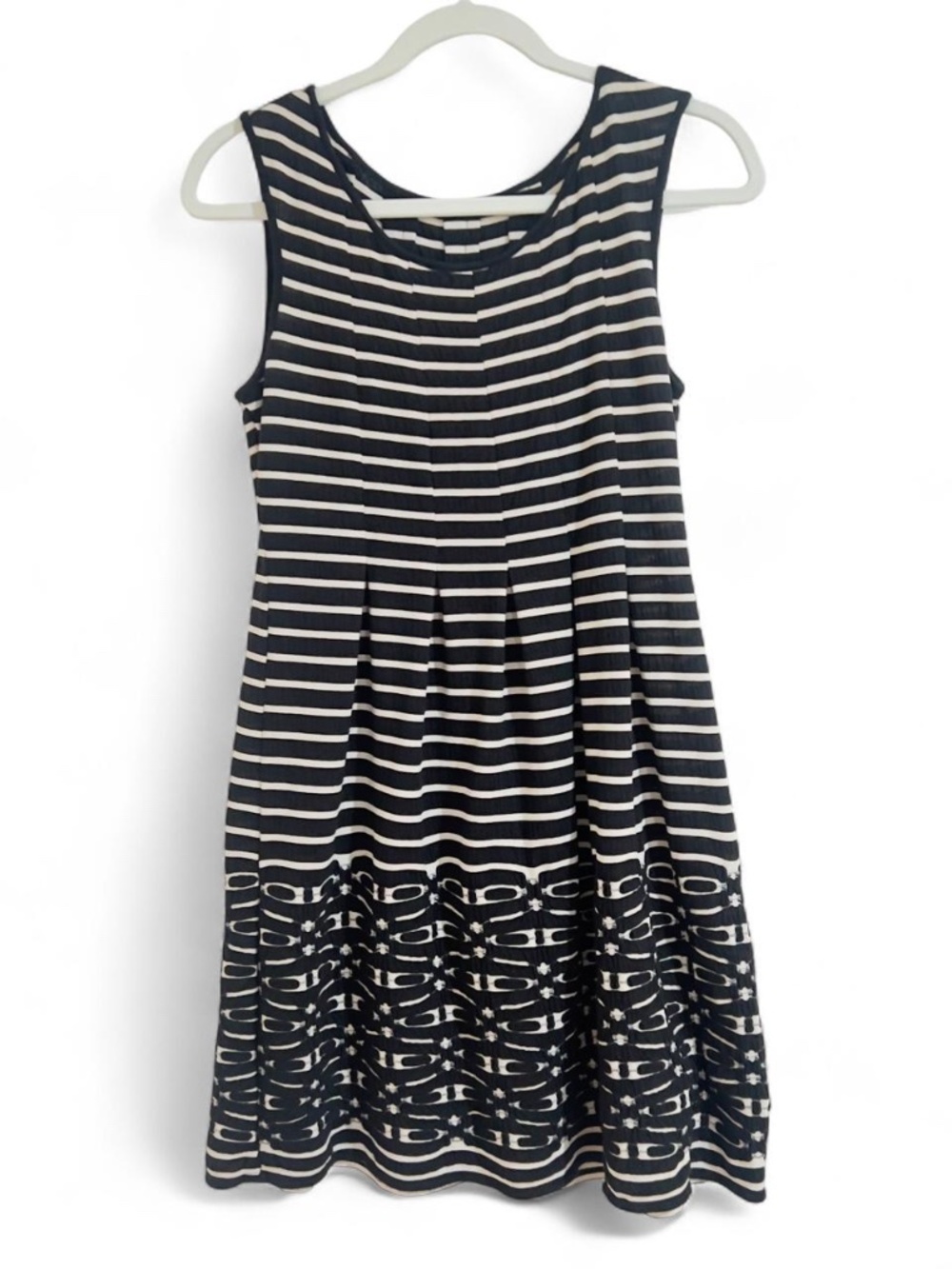 Black & White Striped Drop Waist Midi Dress | Medium